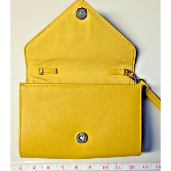 Aldo Clutch Handbag Mustard Yellow with Hand Strap, Magnetic Clip Close - Picture 7 of 16